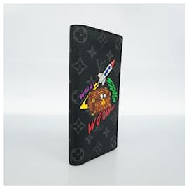 Louis Vuitton-Louis Vuitton Long Wallet Monogram Eclipse Portefeuille Brazza-Black,Red