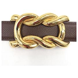 Hermès-Hermes Atame Belt in Gold and Brown-Brown,Golden