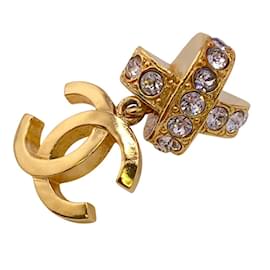 Chanel-Chanel Gold Plated Rhinestone Stud Earrings-Golden