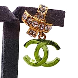 Chanel-Chanel Gold Plated Rhinestone Stud Earrings-Golden