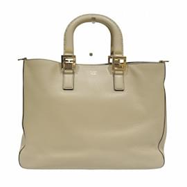 Fendi-Fendi FF Tote Small Leather Handbag-Beige