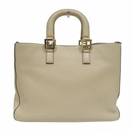 Fendi-Fendi FF Tote Small Leather Handbag-Beige
