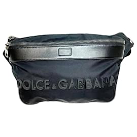 Dolce & Gabbana-Dolce & Gabbana Black Nylon and Leather Sling Bag-Black