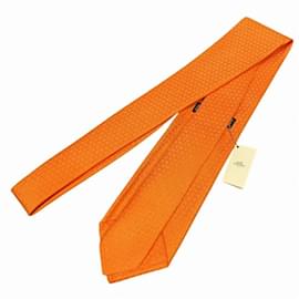 Hermès-Hermes H Jacquard Orange Silk Cravat-Orange
