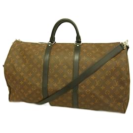 Louis Vuitton-Louis Vuitton Boston Bag Monogram Macassar Keepall Bandouliere 55-Brown,Black