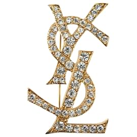 Yves Saint Laurent-Yves Saint Laurent Gold Rhinestone Pin Brooch-Golden