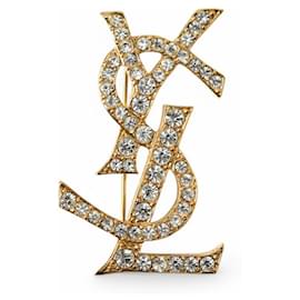 Yves Saint Laurent-Yves Saint Laurent Gold Rhinestone Pin Brooch-Golden