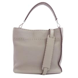 Fendi-Sac à main Fendi Selleria en cuir de veau gris-Marron