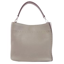 Fendi-Sac à main Fendi Selleria en cuir de veau gris-Marron