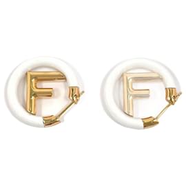 Fendi-Fendi Gold and White Hoop Earrings-White,Golden