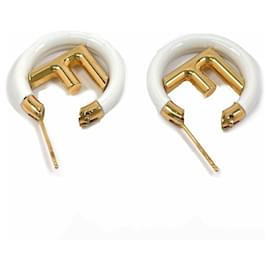 Fendi-Fendi Gold and White Hoop Earrings-White,Golden