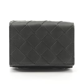Bottega Veneta-Bottega Veneta Intrecciato Tri-fold Wallet-Black