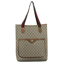 Gucci-GUCCI GG Plus Supreme Web Sherry Line Tote Bag PVC Beige Red Green Auth bs21742-Red,Beige,Green