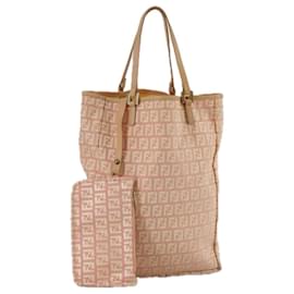 Fendi-FENDI Zucchino Canvas Hand Bag Pink Auth 109856-Pink