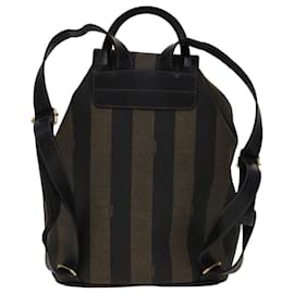 Fendi-FENDI Pecan Canvas Backpack PVC Brown Black Gold Auth 105418-Brown,Black,Golden