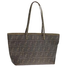 Fendi-FENDI Zucca Canvas Tote Bag PVC Leather Brown Auth 107609-Brown