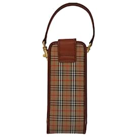 Burberry-BURBERRY Nova Check Mini Pouch Canvas Leather Beige Brown Gold Auth 105793-Brown,Beige,Golden