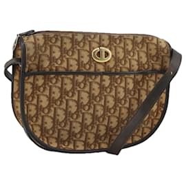 Christian Dior-Christian Dior Trotter Canvas Shoulder Bag Brown Auth 105487-Brown
