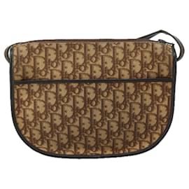 Christian Dior-Christian Dior Trotter Canvas Shoulder Bag Brown Auth 105487-Brown
