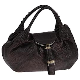 Fendi-FENDI Spy bag Hand Bag Leather Brown Gold Auth ki5356-Brown,Golden