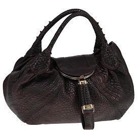 Sac à main FENDI Spy en cuir marron doré Auth ki5356 Marron Doré