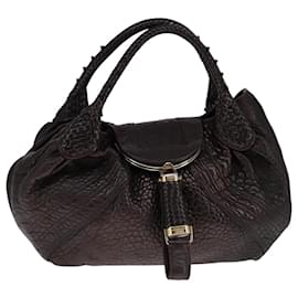 Fendi-FENDI Spy bag Hand Bag Leather Brown Gold Auth ki5356-Brown,Golden