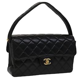 Chanel-CHANEL Matelasse Double Face Hand Bag Lamb Skin Black Gold CC Auth yk16755A-Black,Golden