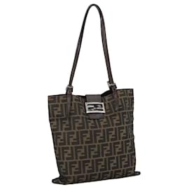 Fendi-FENDI Zucca Canvas Tote Bag Brown Black Auth 109930-Brown,Black