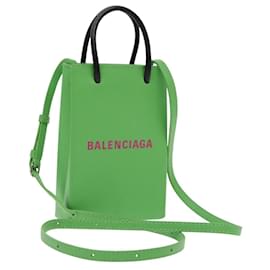 Balenciaga-BALENCIAGA Phone Case Shoulder Bag Leather Green Silver 593826 Auth 91748A-Silvery,Green