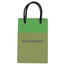 Balenciaga-BALENCIAGA Phone Case Shoulder Bag Leather Green Silver 593826 Auth 91748A-Silvery,Green