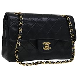 Chanel-CHANEL Matelasse 23 Double Flap Chain Bag Lamb Skin Black Gold CC Auth yk16744A-Black,Golden