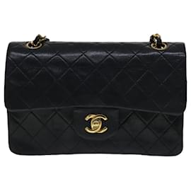 Chanel-CHANEL Matelasse 23 Double Flap Chain Bag Lamb Skin Black Gold CC Auth yk16744A-Black,Golden