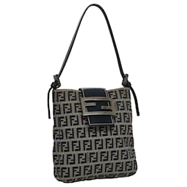 Fendi-FENDI Zucchino Canvas Hand Bag Navy Silver Auth 108378-Silvery,Navy blue