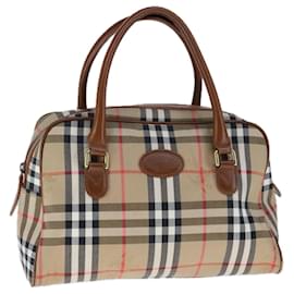 Autre Marque-Burberrys Nova Check Hand Bag Canvas Leather Beige Gold Auth 109306-Beige,Golden