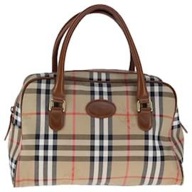 Autre Marque-Burberrys Nova Check Hand Bag Canvas Leather Beige Gold Auth 109306-Beige,Golden