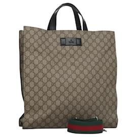 Gucci-GUCCI GG Supreme Web Sherry Line Tote Bag PVC 2way Green Beige Red Auth mr864-Red,Beige,Green