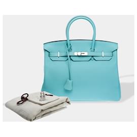 Hermès-HERMES Birkin 35 Bag in Blue Leather - 102417-Blue