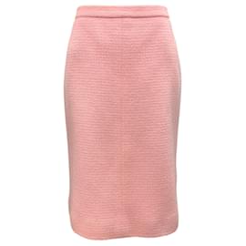 Chanel-Chanel Boutique Vintage 1998 Pink Classic CC Logo Button Boucle Tweed Skirt-Pink