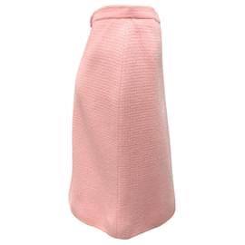 Chanel-Chanel Boutique Vintage 1998 Pink Classic CC Logo Button Boucle Tweed Skirt-Pink