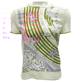 Hermès-Hermes Ivory / Orange Scarf Print Short Sleeved Knit Sweater-Cream