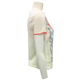 Hermès-Hermes Ivory / Orange Scarf Print Short Sleeved Knit Sweater-Cream