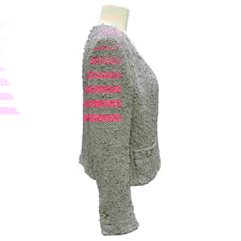Chanel-Chanel Fuchsia Pink / Gold 2021 CC Logo Buttoned Collarless Tweed Jacket-Pink