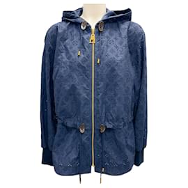 Louis Vuitton-Louis Vuitton Navy Blue Hooded Zip-front Monogram Eyelet Jacket-Navy blue