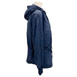 Louis Vuitton-Louis Vuitton Navy Blue Hooded Zip-front Monogram Eyelet Jacket-Navy blue