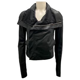 Rick Owens Black Draped Moto Zip Leather Jacket Black