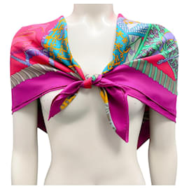Hermès-Hermes Magenta / Fuchsia Multi Etendards et Bannieres Print Square Silk Twill Scarf-Multiple colors
