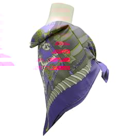 Hermès-Hermes Magenta / Fuchsia Multi Etendards et Bannieres Print Square Silk Twill Scarf-Multiple colors