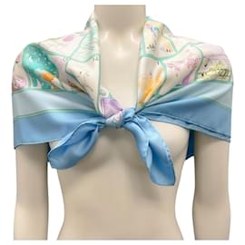 Hermès-Hermes Light Blue Multi Le Jeu des Petits Bonheurs Print Square Silk Twill Scarf-Blue