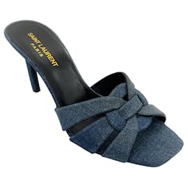 Saint Laurent-Saint Laurent Blue Denim Tribute Sandal-Blue