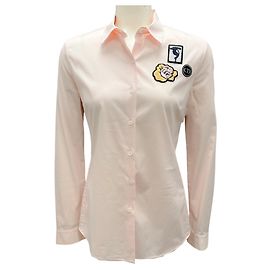 Camisa de algodón de manga larga con parche de logo rosa claro Christian Dior Rosa